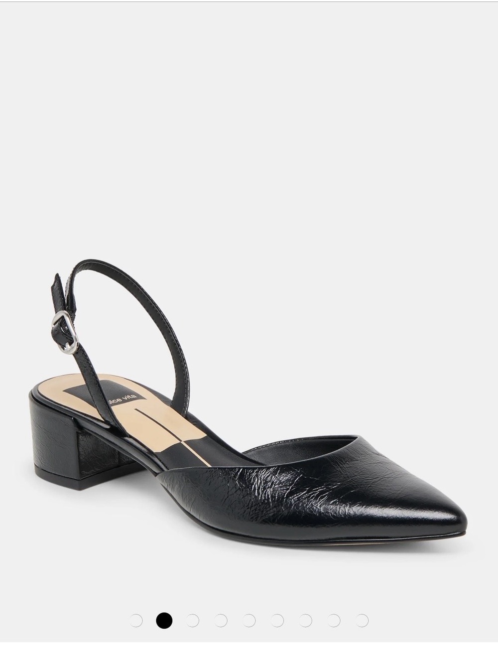 Dolce Vita Carel Black Leather Pointed Slingback Low Block Heel
